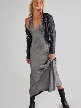 FREE PEOPLE Dress Woman Ella Gown in Gunmetal Size 14